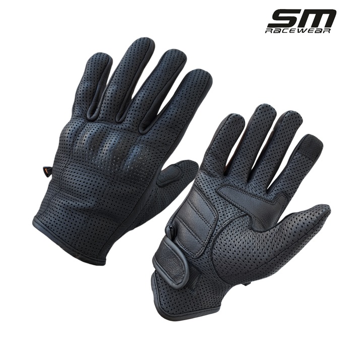 Manusi moto Tornado, piele naturala, Negru, L