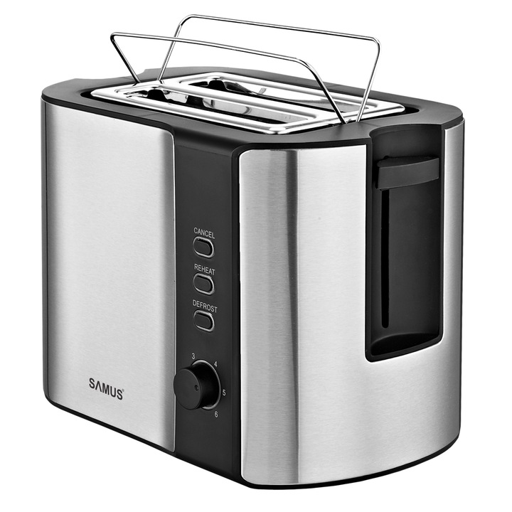Тостер Samus FANCY, 800 W, 6 нива на препичане, Размразяване, Ръчно спиране, Неръждаема стомана