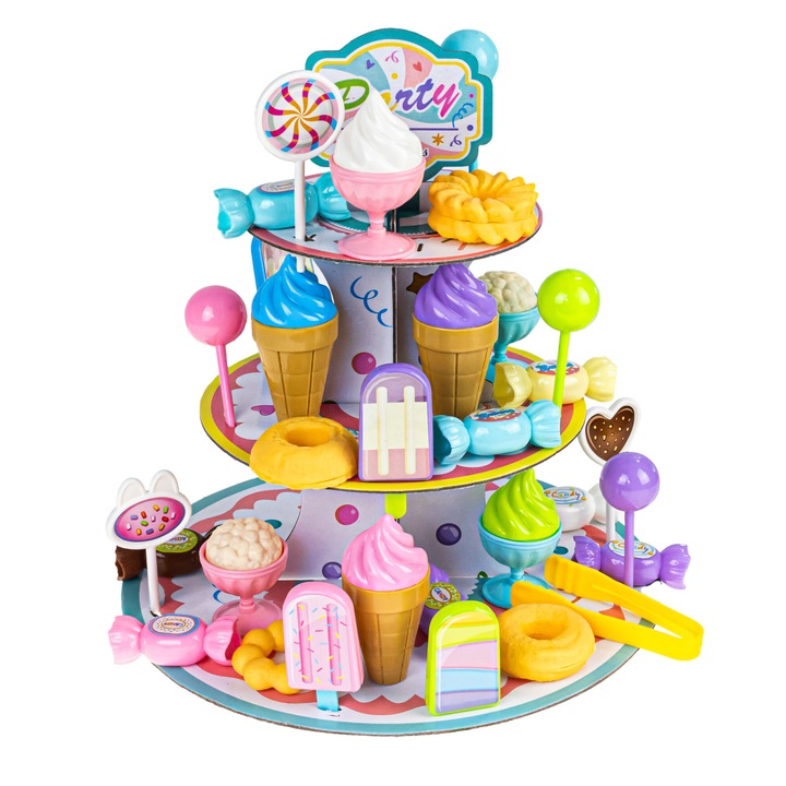 Set de jucarii pentru copii, dulciuri si suport pentru prajituri, 44 de bucati