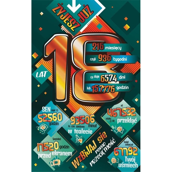 Felicitare Urodziny 18, AbCard, 205x130mm, coperta din folie