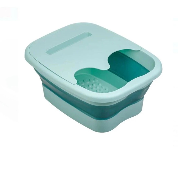 Cadita Pliabila din Plastic pentru Picioare si Masaj Calmant, cu Suport pentru Telefon Mobil, 39x32x17cm, Verde