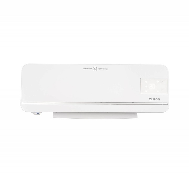 Aeroterma de perete Eurom, Sani WH 2000 Wi-Fi, control prin aplicatie, temperatura reglabila 10-35°C, 2 trepte putere, display LCD, timer si timer saptamanal, protectie supraincalzire, 2000 W, telecomanda inclusa, alb