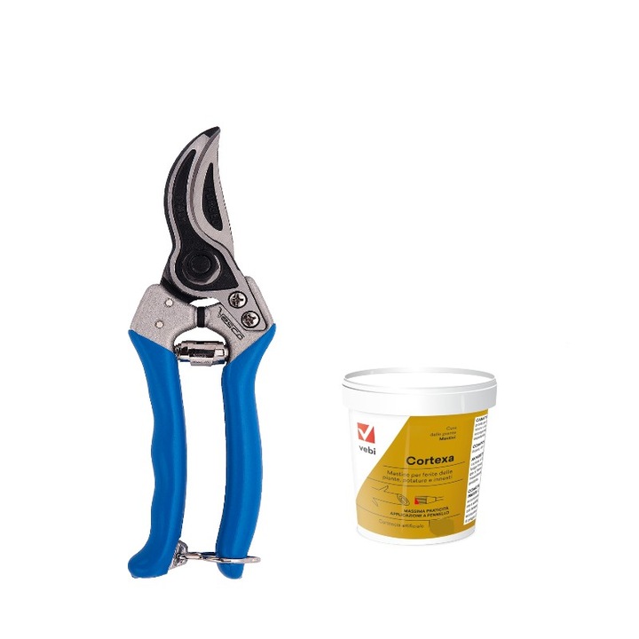 Set foarfeca pentru pomi, vie, gradina de tip bypass Vesco A1 si mastic pentru cicatrizare ramuri Cortexa 250 gr