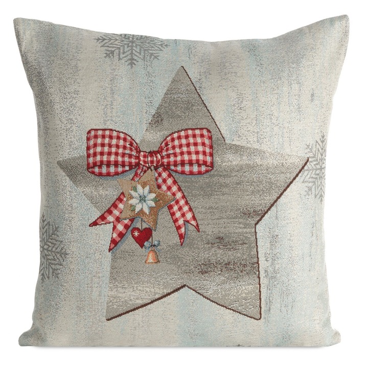 Fata de perna de Craciun decorate cu un motiv in forma de stea 45 x 45 cm Eurofirany gri