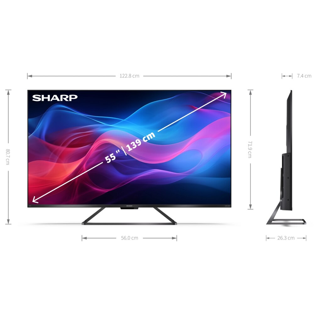 Televizoe QLED Sharp 139 cm 55" 55GR8265E, Ultra HD 4K, Smart TV, WiFi