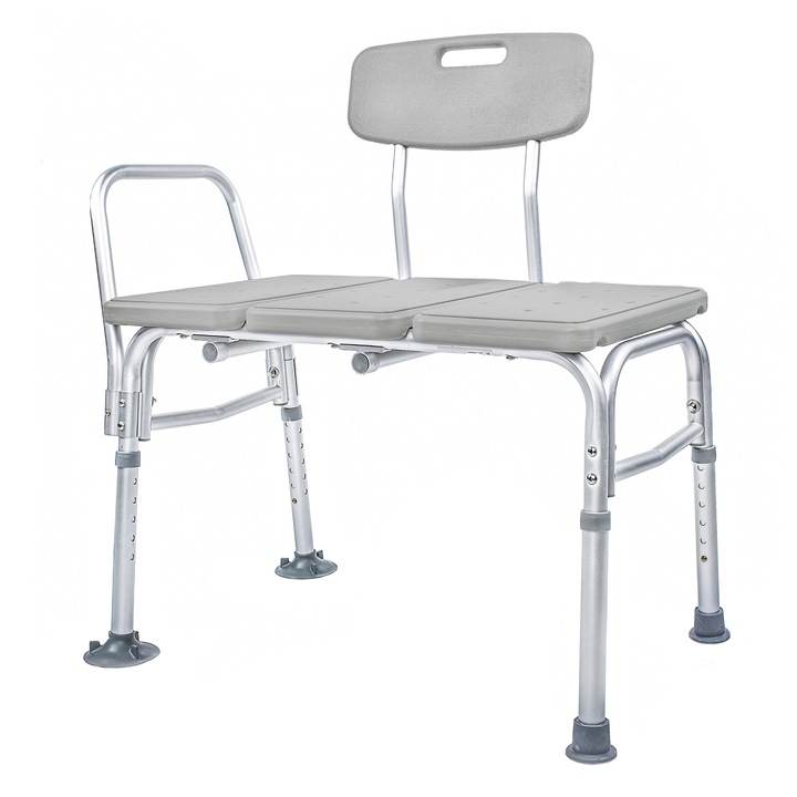 Scaun de baie/dus Kid-Man tip banca pentru transfer, din aluminiu, reglabil pe inaltime, cu spatar si maner