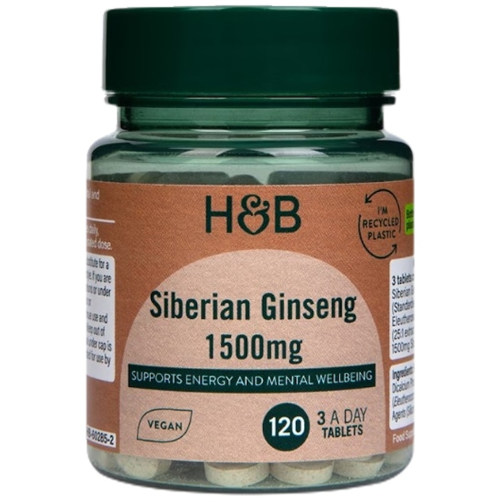 Holland And Barrett szibériai ginzeng étrend-kiegészítő 1500 mg, 120 tabletta