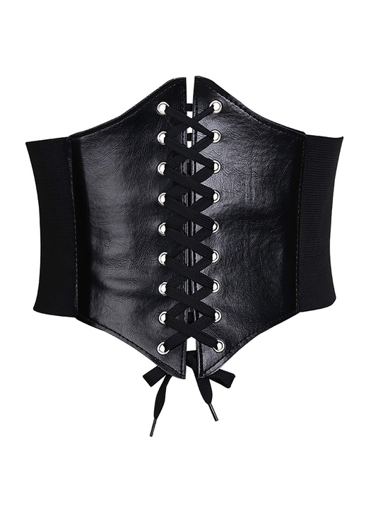 Corset modelator pentru talie de viespe, model cu snur, elastan, Vaxiuja, marime universala, negru