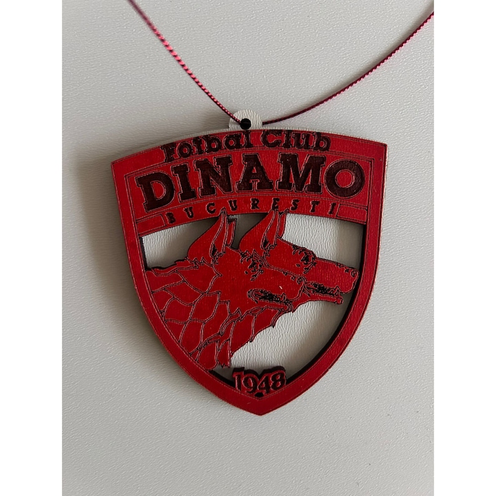 Glob din lemn gravat, Dinamo, alb-rosu, ArtemisGIft