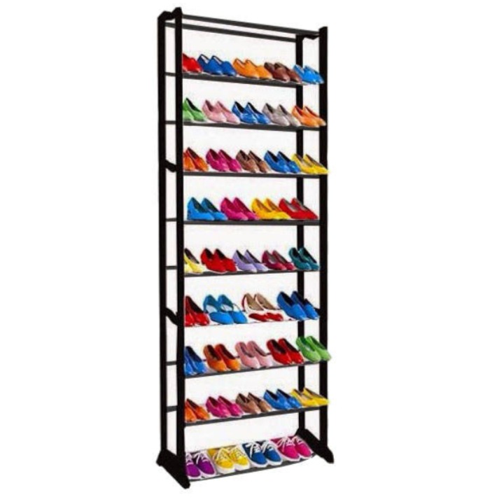 Pantofar din Metal cu 10 Rafturi Ideal pentru Incaltaminte, Economic, Depozitare Simpla pe Podea, Asambalare Usoara, 25 cm x 52 cm x 140 cm, Black