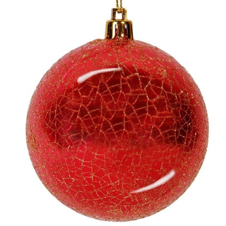 Set 6 globuri brad Craciun Antbro® de culoare rosie crackle, 8cm
