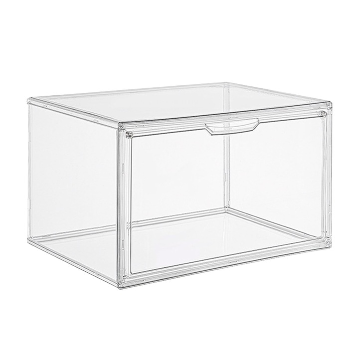 Cipőtartó doboz, hosszúkás, átlátszó, vízálló, mágneses kialakítás, 2 darabos készlet