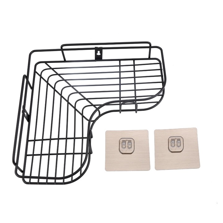 Jormftte falra szerelhető fürdőszobai tartó, háromszög alakú, törölközőkhöz és samponokhoz, 5kg, 2 matricával