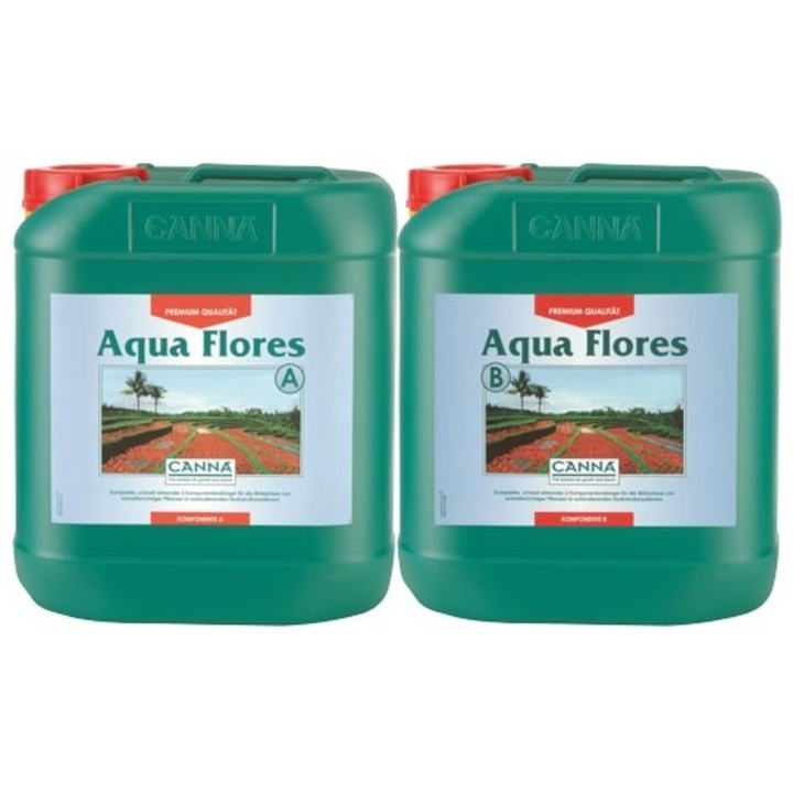 Îngrășământ Canna Aqua Flores A+B set 2x5L bio-mineral pentru stadiul de înflorire, NPK 4-4-11