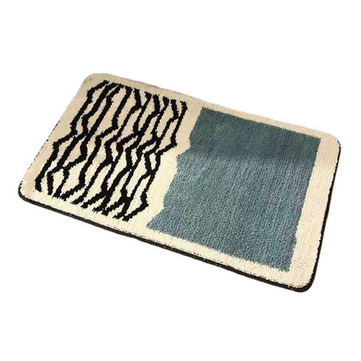 Négyszögletű csúszásgátló szőnyeg, kék, 40x60cm, akril anyag, mosható