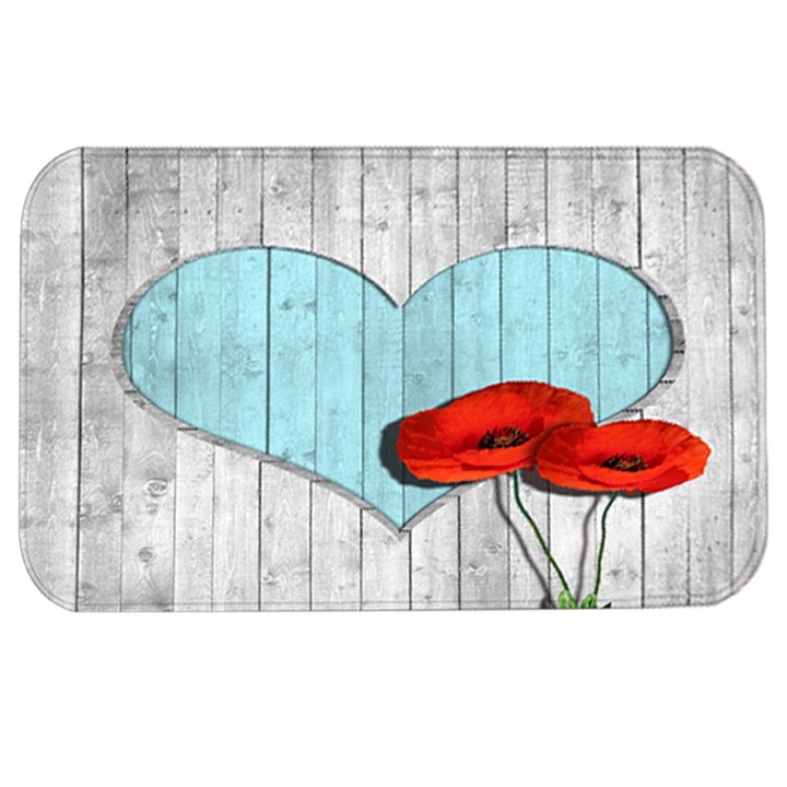 Szőnyeg, csúszásgátló, szíves, fa megjelenésű, nedvszívó, 50x80cm