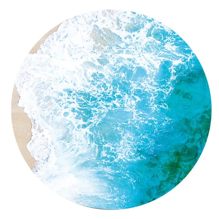 Кръгъл неплъзгащ се килим, 100 см, плажен десен, фланелен материал, може да се пере