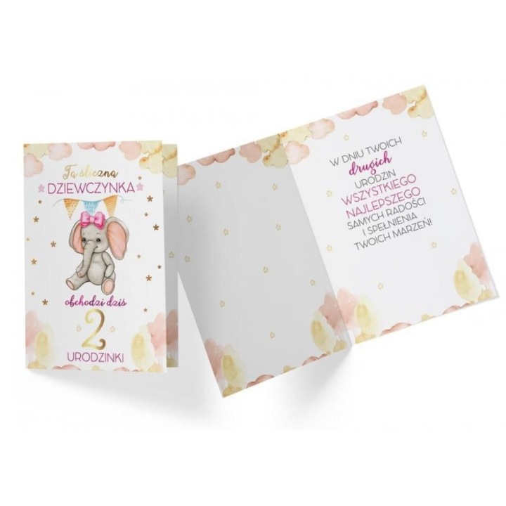 Felicitare PR-319 Urodziny 2 pentru fetita, Kukartka, interior colorat, cu plic asortat