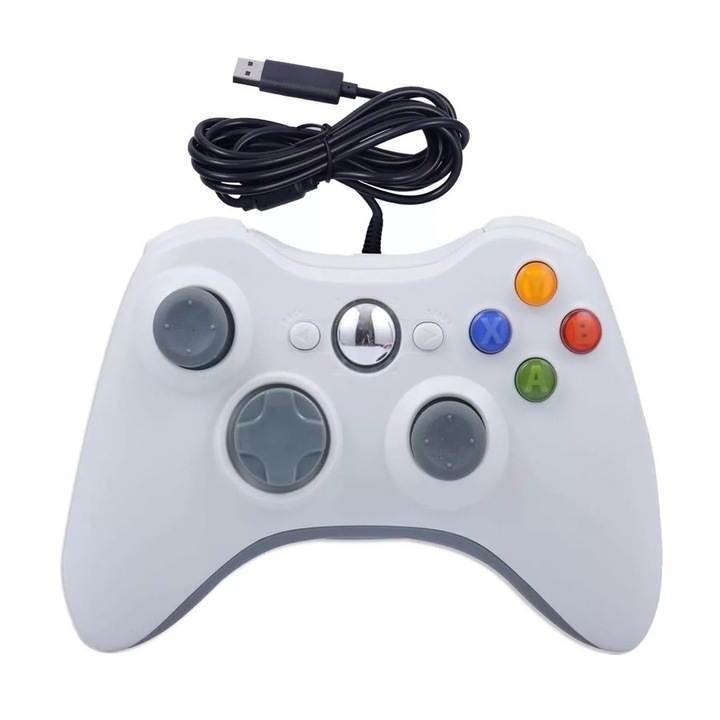Xbox 360 vezetékes kontroller, 12 gomb, rezgés, ergonomikus, 2,2 m-es kábel, fehér