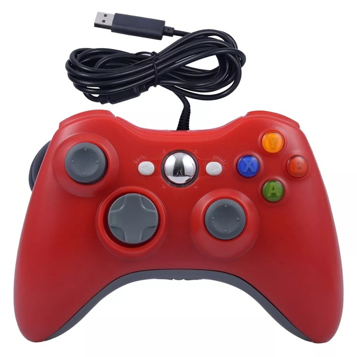 Xbox 360 vezetékes kontroller, 12 gomb, rezgés, ergonomikus, piros, 2,2 m-es kábel
