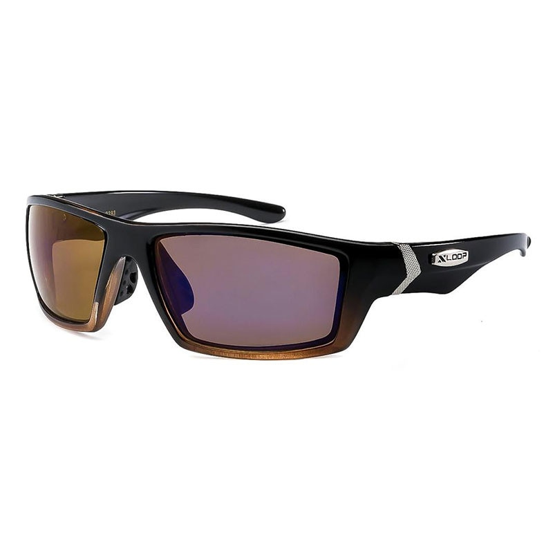 Ochelari de soare Negru/Bronz pentru barbati, Lentile Oglinda Bronz/Albastru, Xloop
