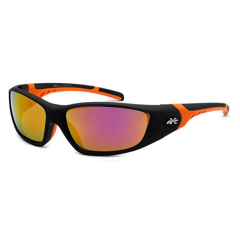 Ochelari de soare Negru/Porocaliu pentru barbati, Lentile Oglinda Galben/Rosu, Xloop