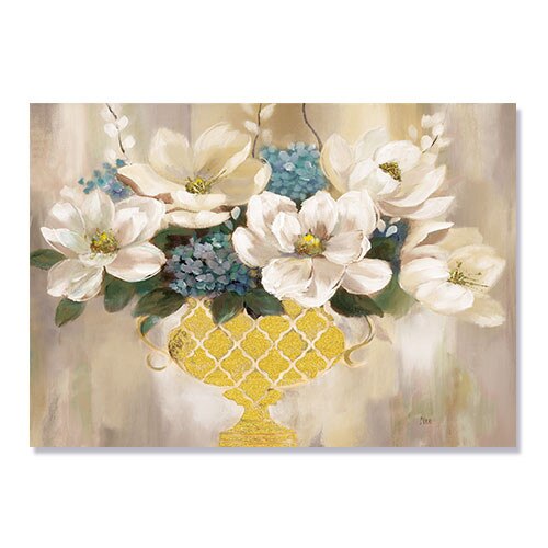Tablou Canvas cu GLITTER Auriu - Flori, Magnolie, 60 x 80 cm