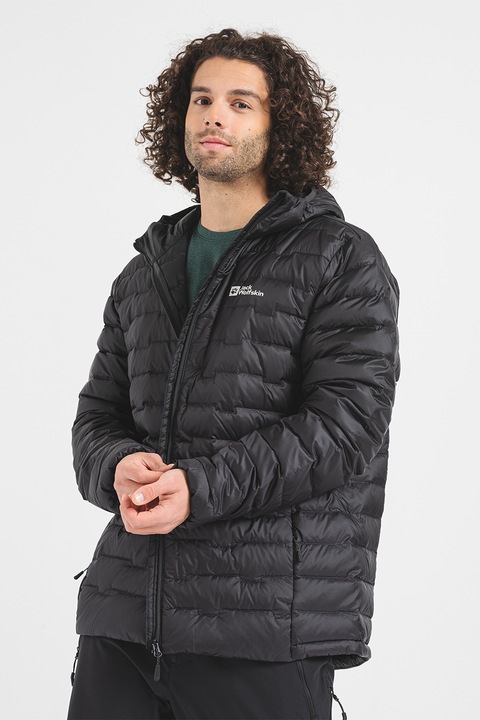 Jack Wolfskin, Зимно яке с цип и лого, Черен