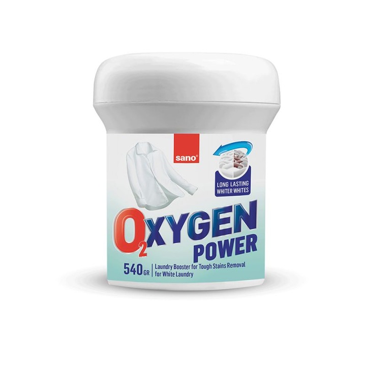 Прах за премахване на петна без хлор, Sano Oxygen White, 540 гр