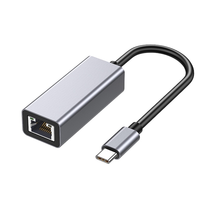 Adaptor LAN Gigabit Vaxiuja, USB tip C la RJ45, 1000Mbps, compact, portabil, argintiu