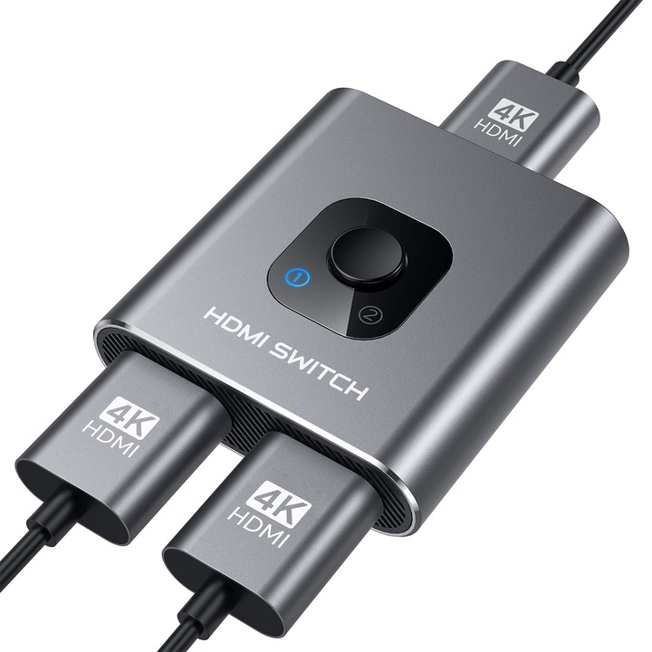 Switch HDMI Splitter, 4K 60Hz, 2 In 1 Out Support UHD 4K 1080P 3D HDR HDCP, Vaxiuja, Съвместим с Blu-Ray плейър Xbox PS5/4/3 Fire Stick Roku, Не е необходимо захранване, Черен