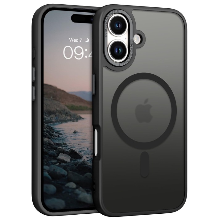 Husa telefon Vaxiuja, silicon/policarbonat, pentru iPhone 16, compatibila cu MagSafe, negru