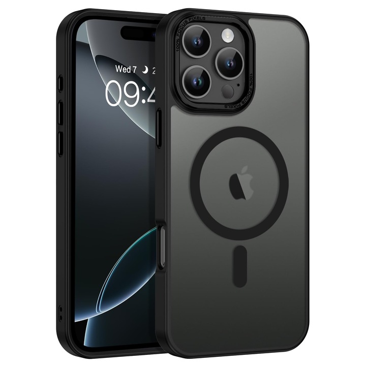 Husa telefon Vaxiuja, silicon/policarbonat, pentru iPhone 16 Pro, compatibila cu MagSafe, negru