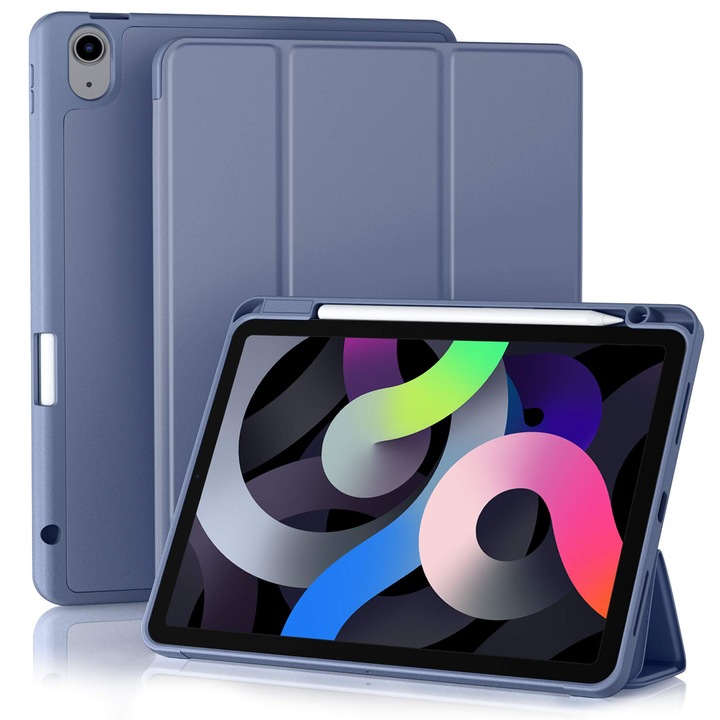 Husa tableta pentru, Compatibil cu husa iPad Air a 6-a generatie de 11 inchi M2 2024, husa iPad Air a 5-a/a patra generatie 2022/2020 10,9 inchi cu suport pentru stilou [Auto Sleep/Wake], Vaxiuja, albastru gri