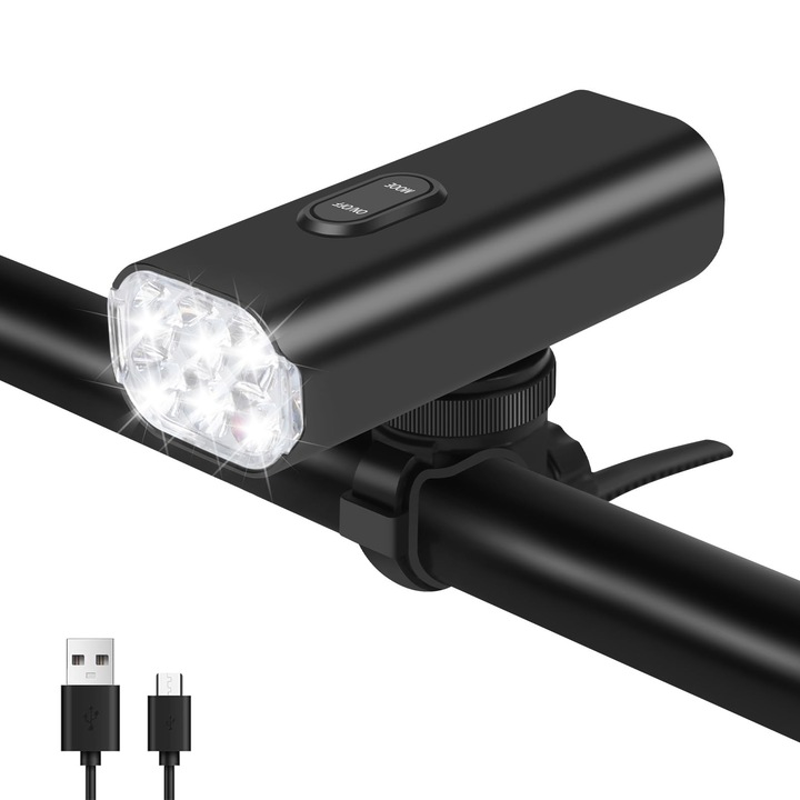 Ултра-ярък 6 LED велосипеден фар, USB акумулатор, 4800 mAh Power Bank, 2000 лумена, IPX6, 5 режима, YWX, идеален за градско колоездене и офроуд приключения, черен