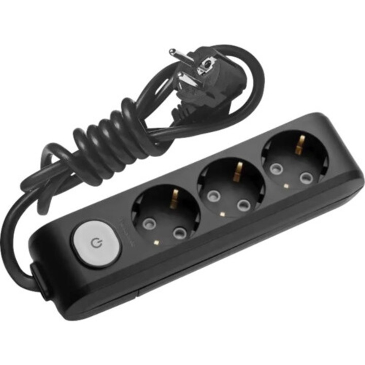 Електрически удължител Panasonic 3 гнезда 2м 3500W черен с ключ