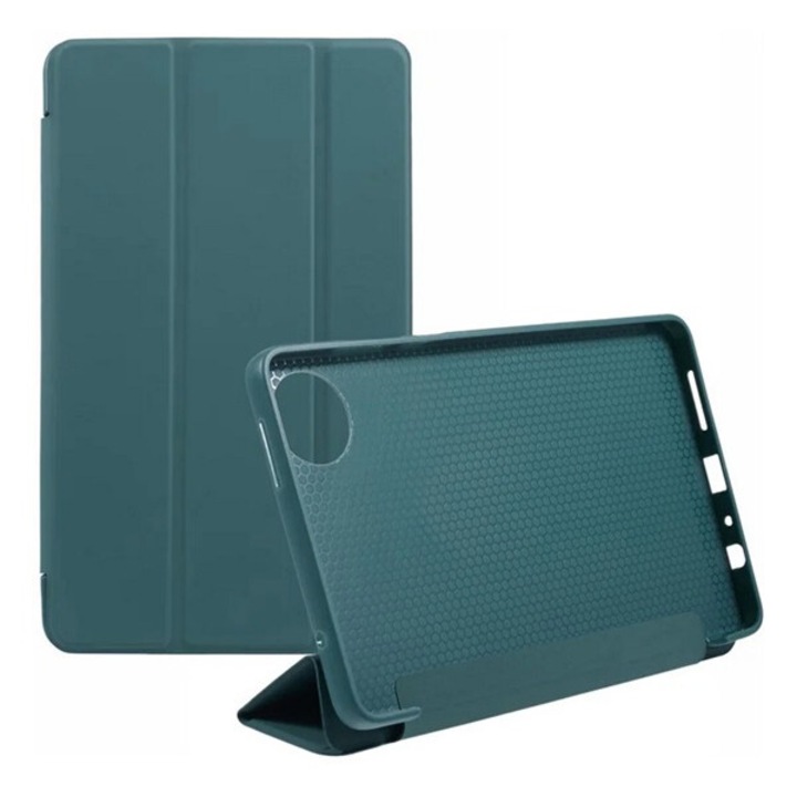 Gigapack tabletvédő álló, bőr hatású, flip, oldalra nyíló, trifold, asztali tartó, sötétzöld, kompatibilis: Xiaomi Redmi Pad SE 8.7