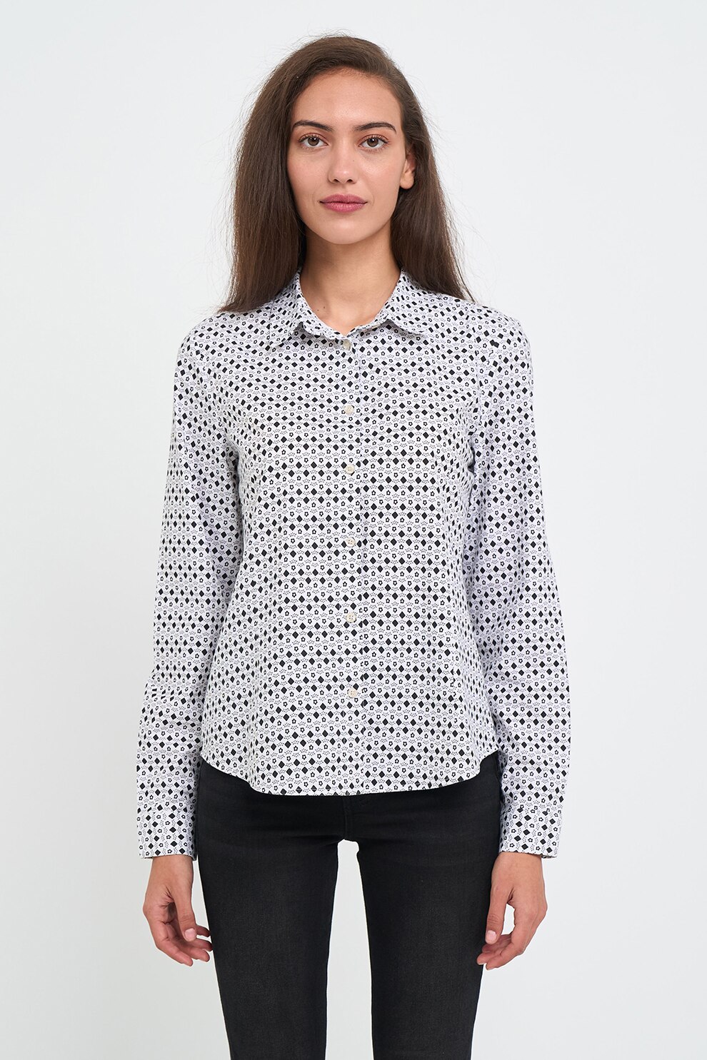 KVL by KENVELO, Camasa cu model uni, Alb, Negru, L