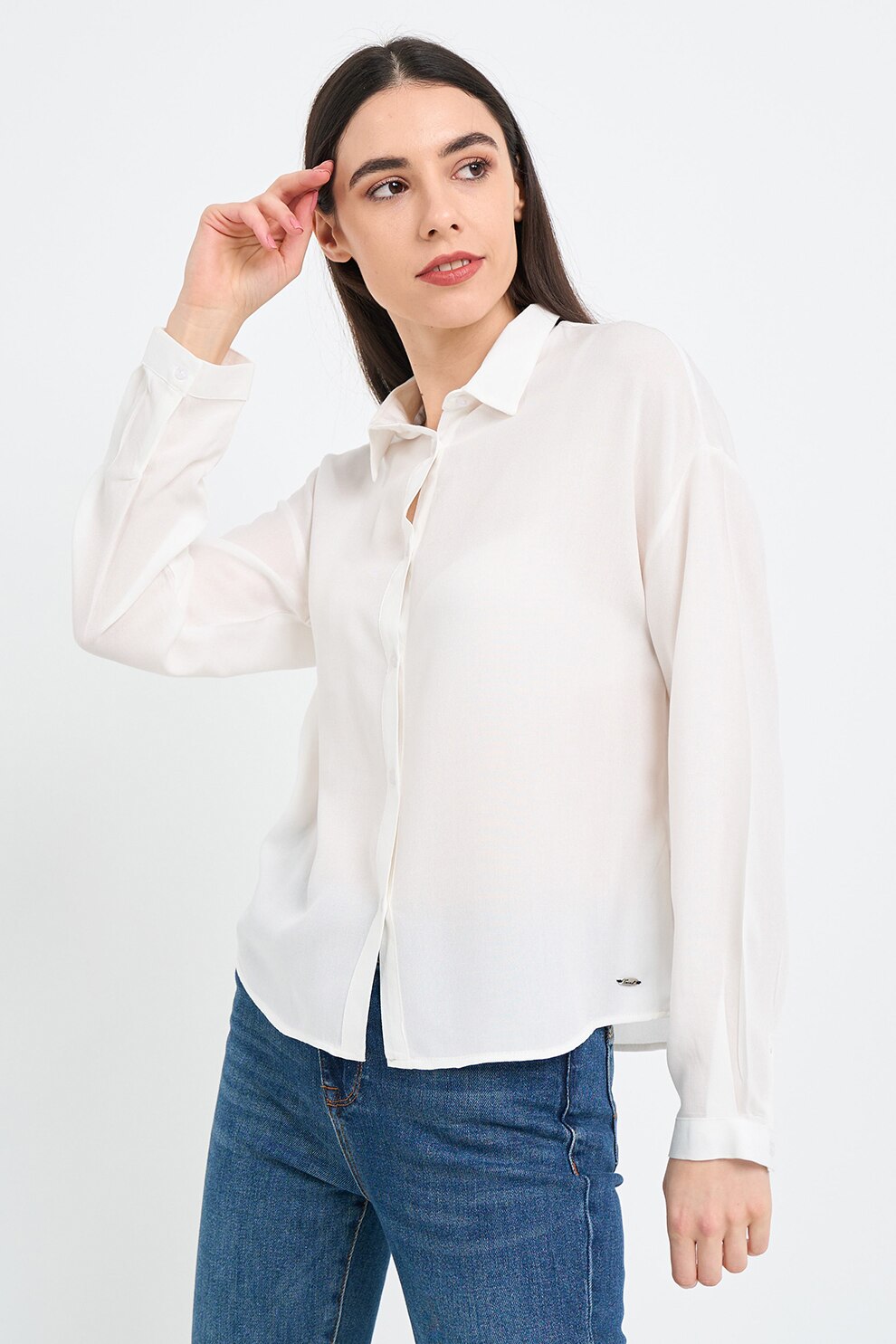 TIMEOUT, Camasa vaporoasa cu model uni, Alb, XL