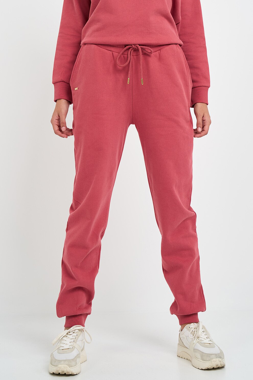KVL by KENVELO, Pantaloni de trening relaxed fit din amestec de bumbac, Rosu capsuna, XS
