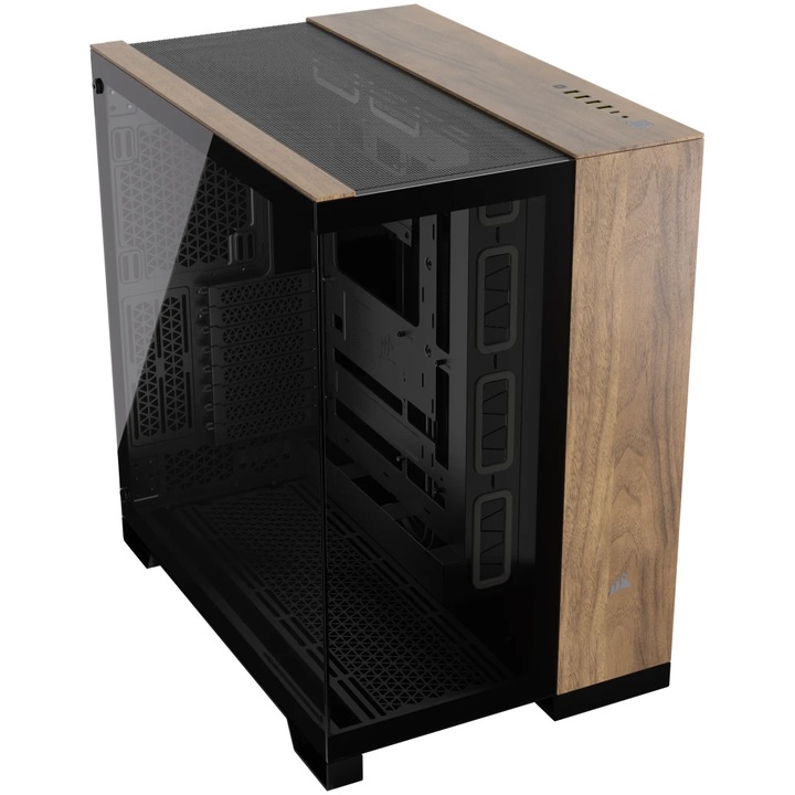 Компютърна кутия Corsair 6500X, Dual Chamber, Mid-Tower, Black/Walnut Wood