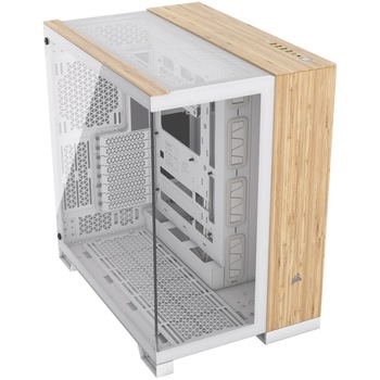 Carcasa dual chamber Corsair 6500X, Mid-Tower, White/Bamboo Wood