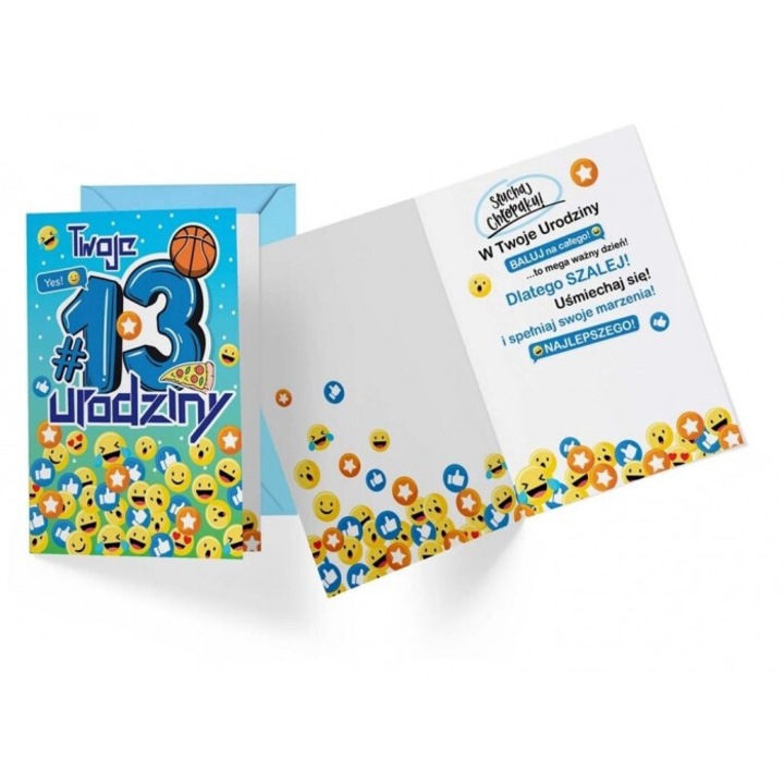 Felicitare, Kukartka, PR-336, urodziny 13 chlopiec, interior colorat, cu plic asortat
