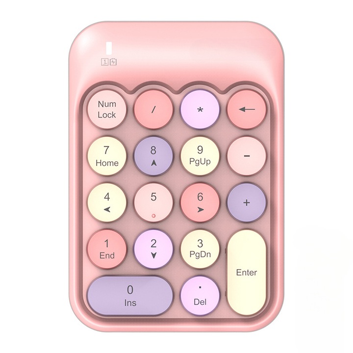 Tastatura numerica, 2.4G wireless, rezistenta la apa, port USB, silentioasa, conexiune stabila de 10 m, durata de viata ultra lunga, roz