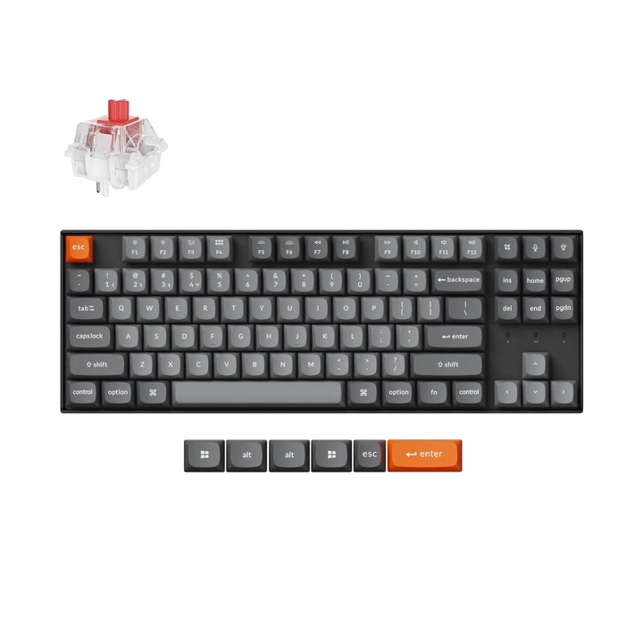 Vezeték nélküli mechanikus billentyűzet Keychron K8 Max QMK, Kábel, Bluetooth, 2,4 Ghz, RGB, Hot-Swap, Keychron Super Red K8M-H1