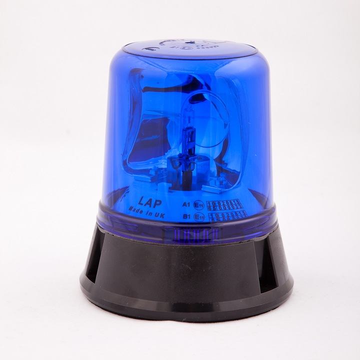 Girofar rotativ 12V cu prindere 3 puncte - culoare Albastru - bec H1