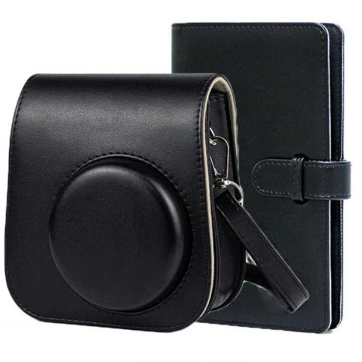 Set accesorii pentru Fujifilm Instax Mini 11/9/8, etui, album 108 poze, 5 rame birou, 20 autocolante, 10 rame suspendate, 10 clipsuri, negru