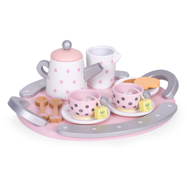 Set de ceai din lemn, 15 elemente, pentru copii, multicolor