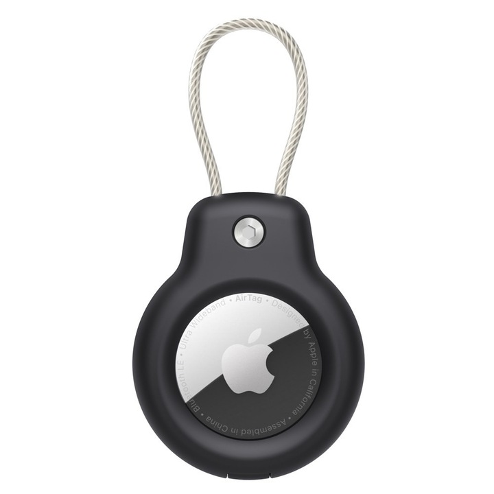 Husa pentru Apple AirTag, cu carlig, design elegant, protectie impotriva zgarieturilor, negru