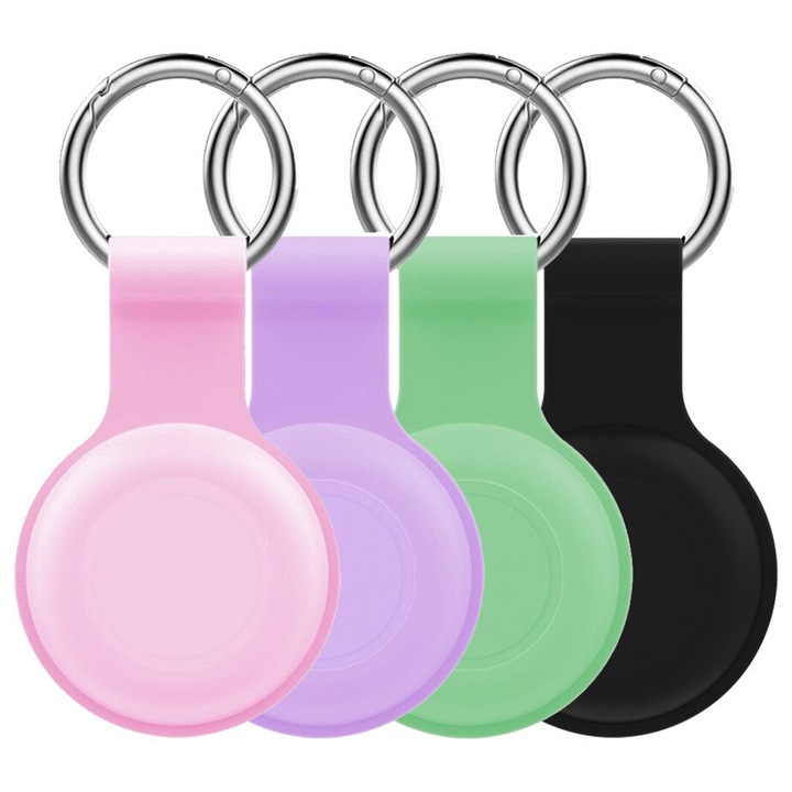 Set 4x Etui siliconice Brelok Case pentru Apple AirTag, design minimalist, multicolor